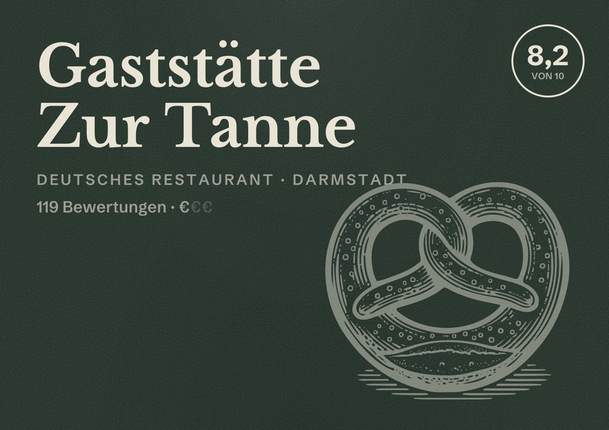 Illustriertes Poster von Gaststätte Zur Tanne, Deutsches Restaurant in Darmstadt: Bewertung 8,2 von 10 aus 119 Bewertungen, Preisniveau €
