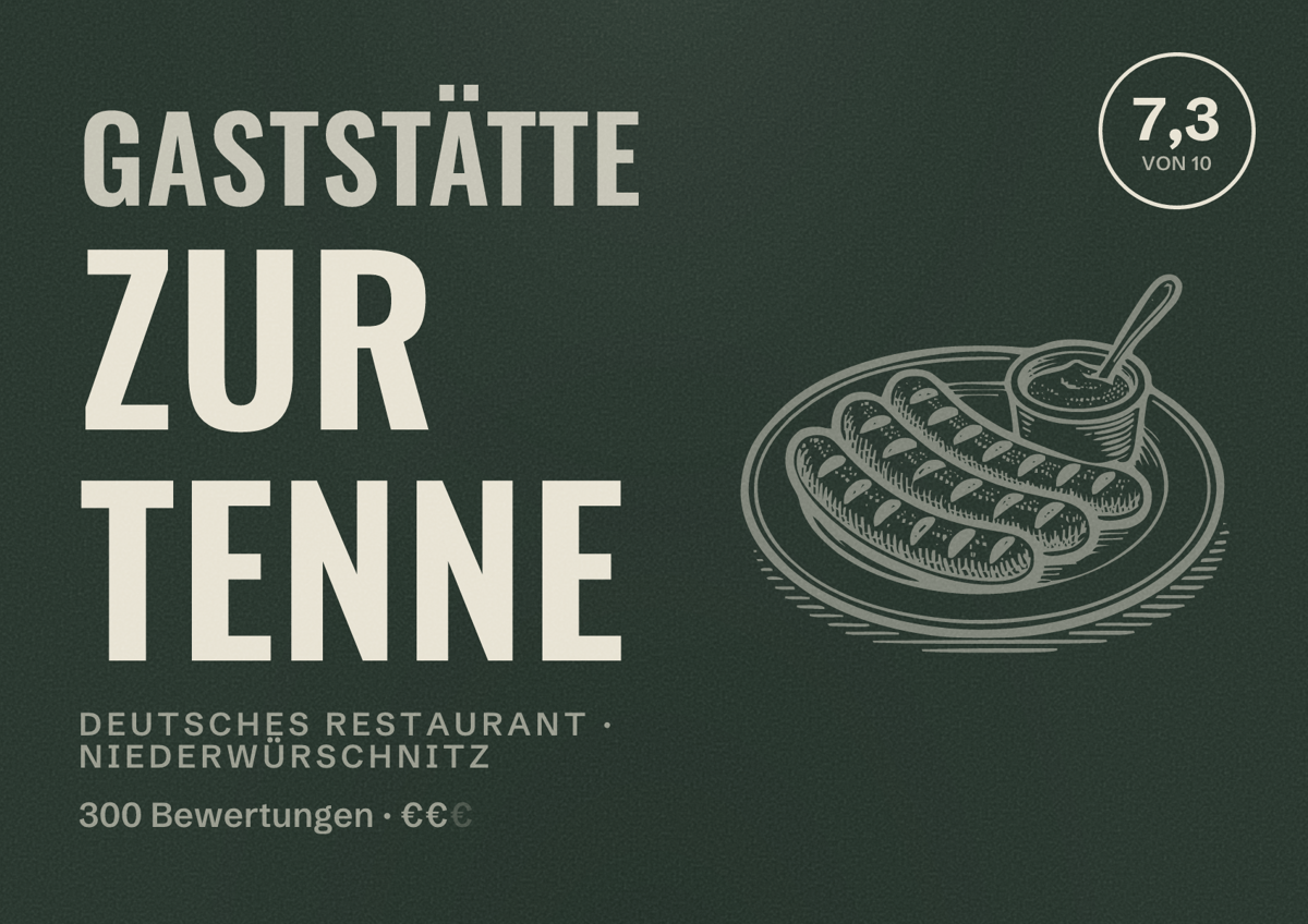 Illustriertes Poster von Gaststätte Zur Tenne, Deutsches Restaurant in Niederwürschnitz: Bewertung 7,3 von 10 aus 300 Bewertungen, Preisniveau €€