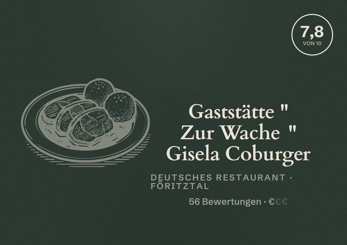 Illustriertes Poster von Gaststätte " Zur Wache " Gisela Coburger, Deutsches Restaurant in Föritztal: Bewertung 7,8 von 10 aus 56 Bewertungen, Preisniveau €