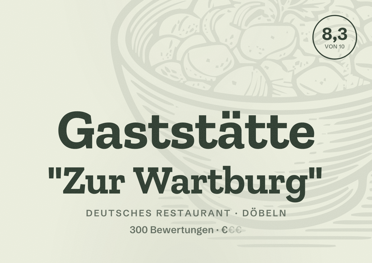 Illustriertes Poster von Gaststätte "Zur Wartburg", Deutsches Restaurant in Döbeln: Bewertung 8,3 von 10 aus 300 Bewertungen, Preisniveau €