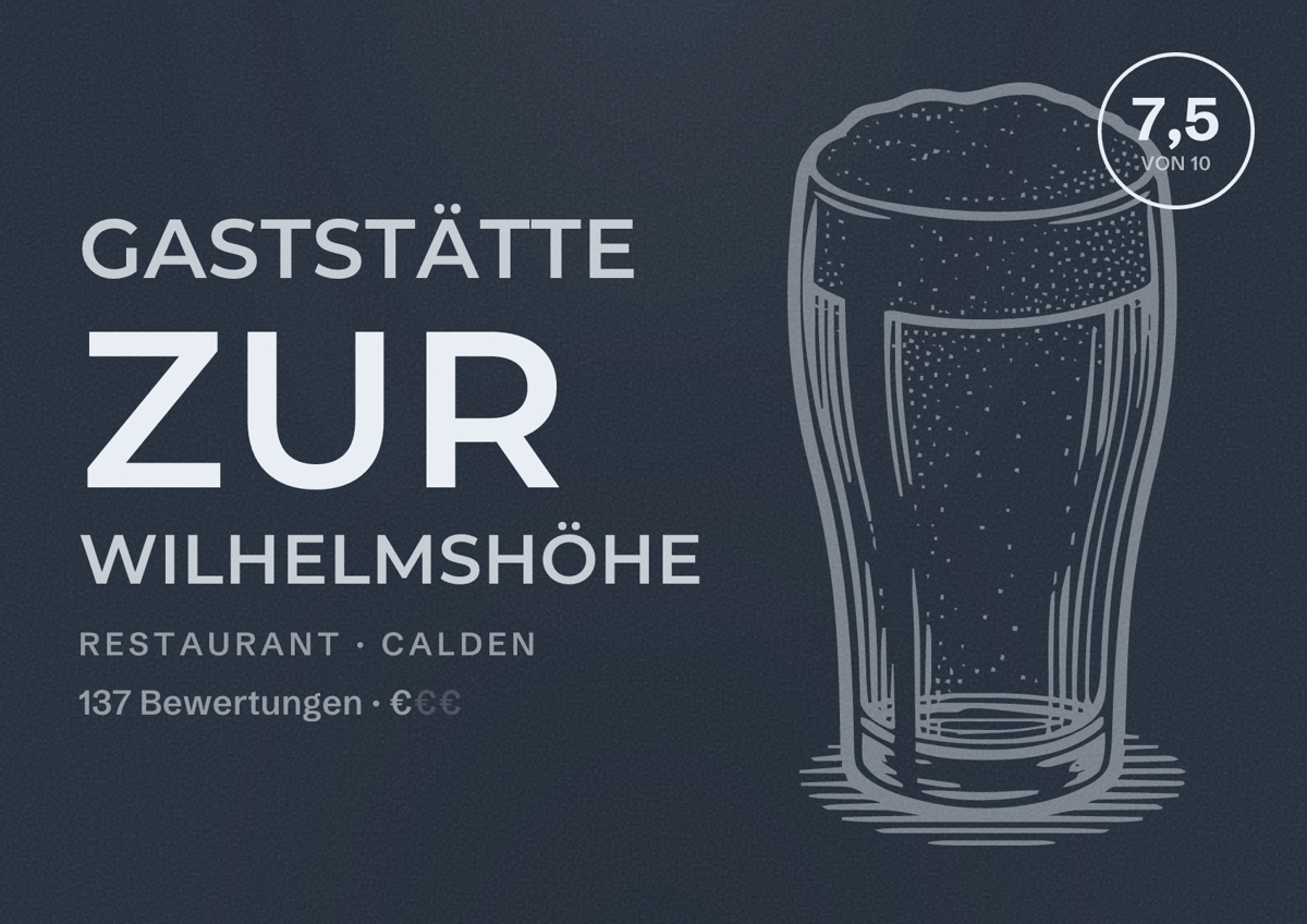 Illustriertes Poster von Gaststätte Zur Wilhelmshöhe, Restaurant in Calden: Bewertung 7,5 von 10 aus 137 Bewertungen, Preisniveau €
