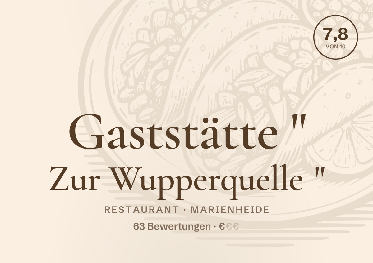 Illustriertes Poster von Gaststätte " Zur Wupperquelle ", Restaurant in Marienheide: Bewertung 7,8 von 10 aus 63 Bewertungen, Preisniveau €