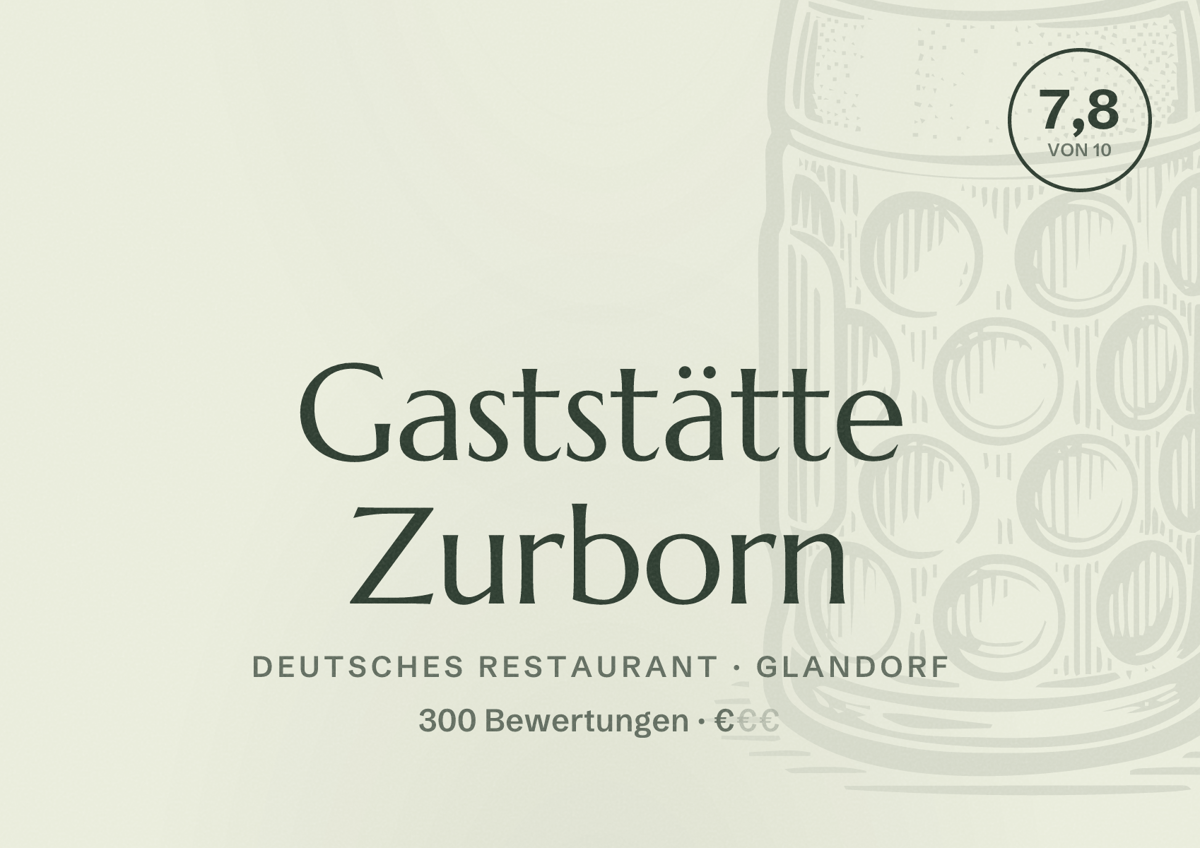 Illustriertes Poster von Gaststätte Zurborn, Deutsches Restaurant in Glandorf: Bewertung 7,8 von 10 aus 300 Bewertungen, Preisniveau €