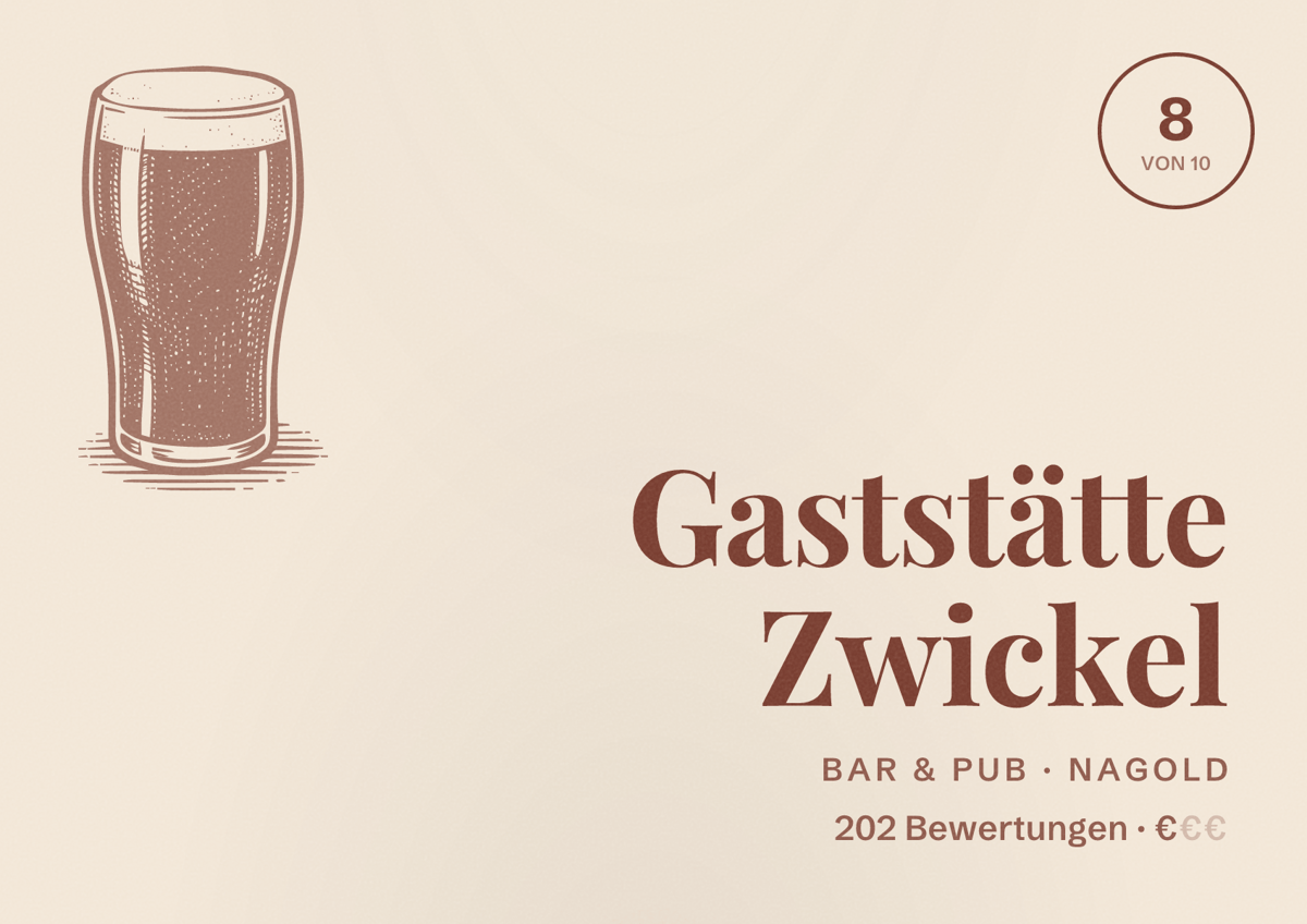 Illustriertes Poster von Gaststätte Zwickel, Bar & Pub in Nagold: Bewertung 8 von 10 aus 202 Bewertungen, Preisniveau €