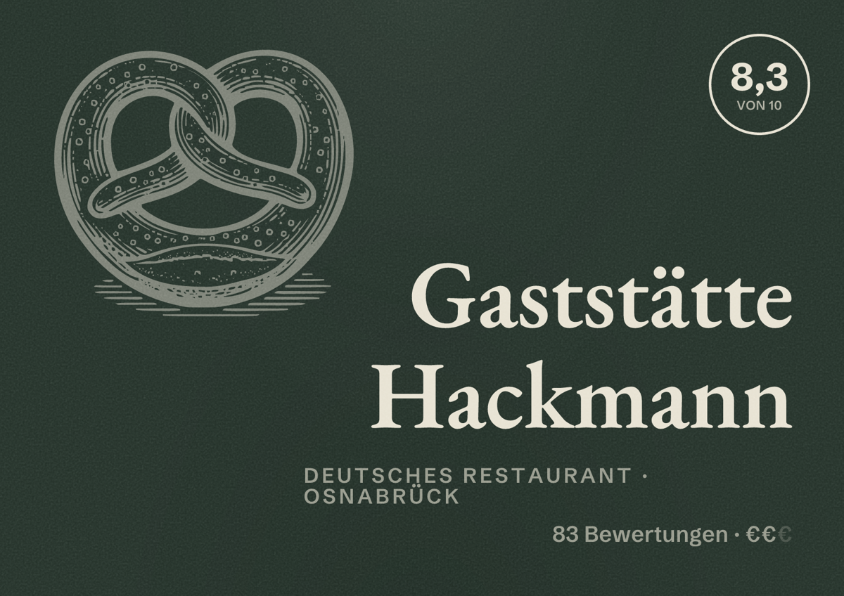 Illustriertes Poster von Gaststätte Hackmann, Deutsches Restaurant in Osnabrück: Gästebewertung 8,3 von 10 aus 83 Bewertungen