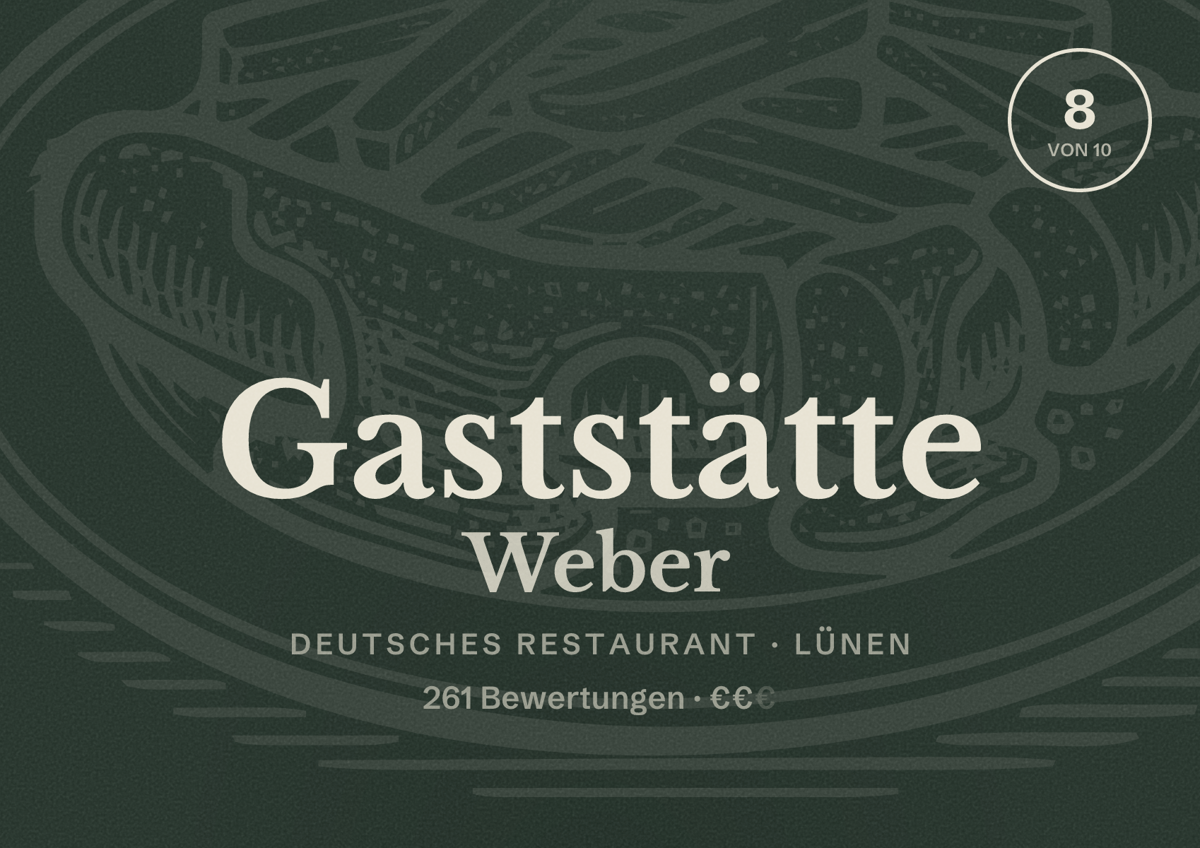Illustriertes Poster von Gaststätte Weber, Deutsches Restaurant in Lünen: Gästebewertung 8 von 10 aus 261 Bewertungen
