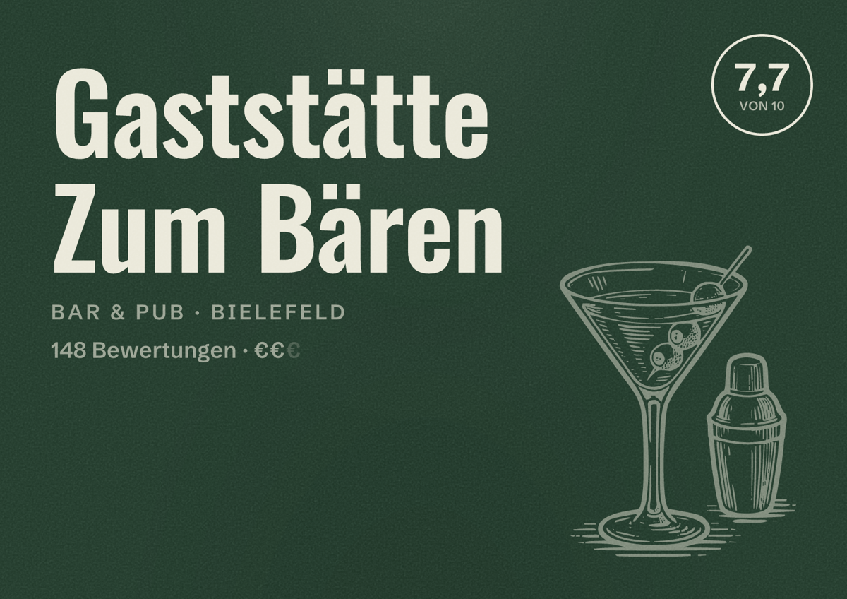 Illustriertes Poster von Gaststätte Zum Bären, Bar & Pub in Bielefeld: Bewertung 7,7 von 10 aus 148 Bewertungen, Preisniveau €€