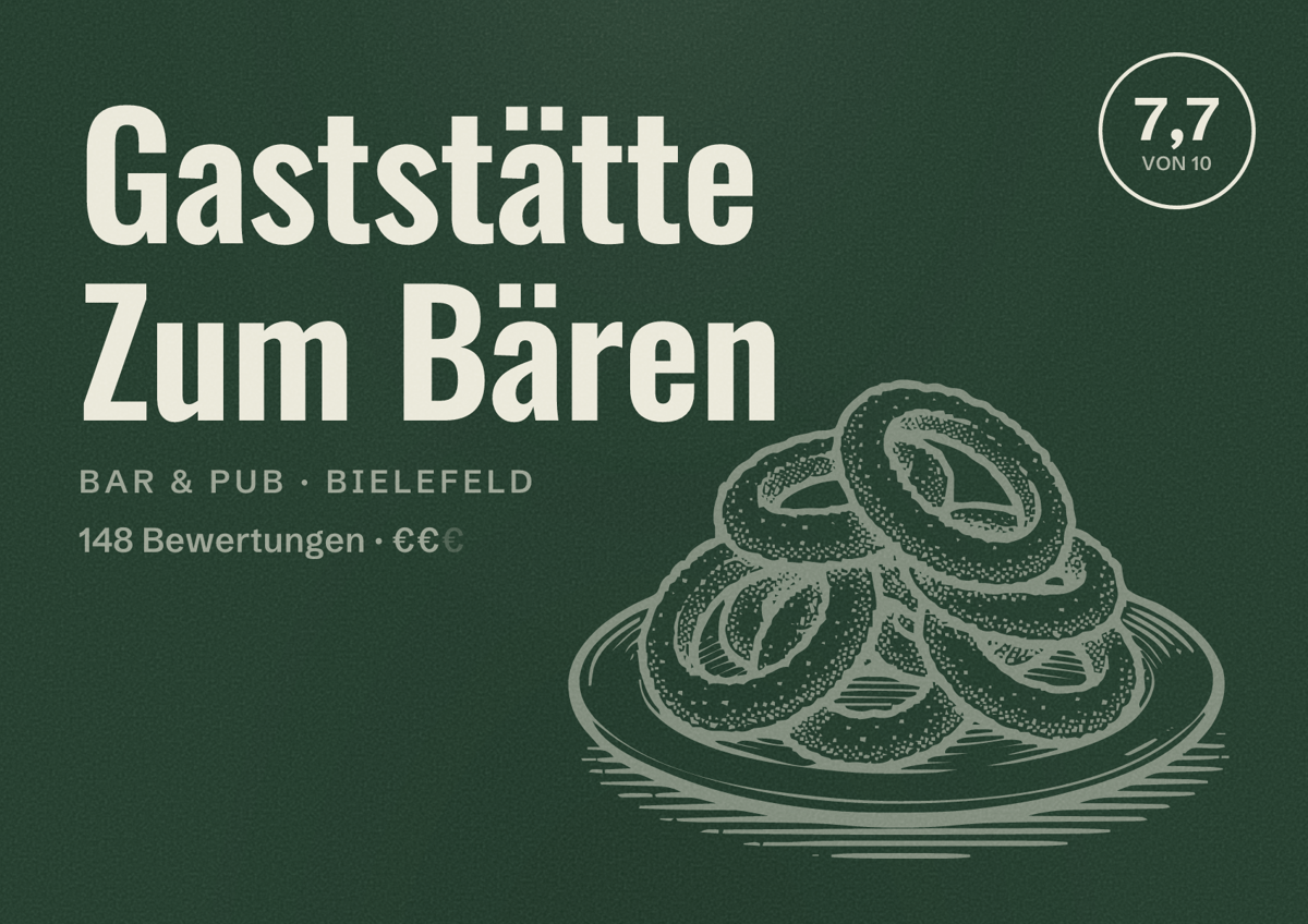 Illustriertes Poster von Gaststätte Zum Bären, Bar & Pub in Bielefeld: Bewertung 7,7 von 10 aus 148 Bewertungen, Preisniveau €€