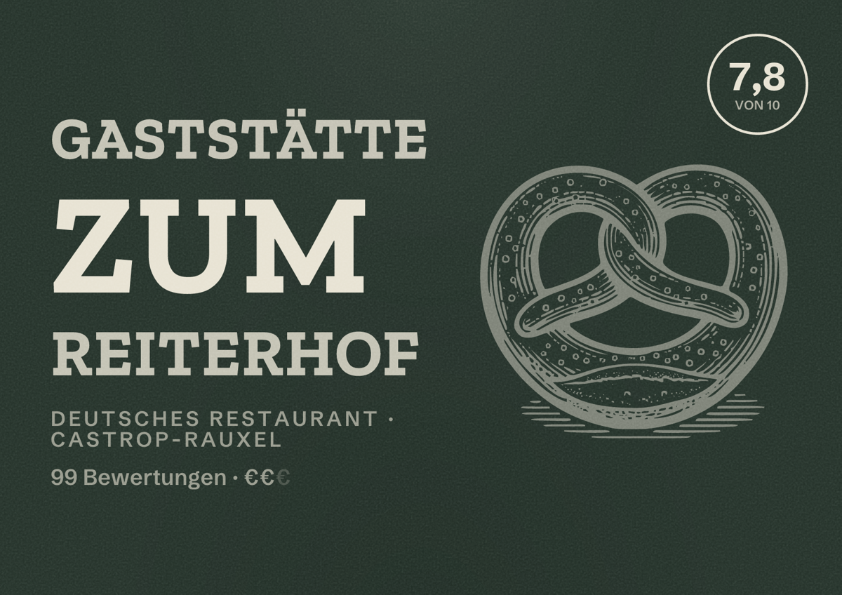 Illustriertes Poster von Gaststätte zum Reiterhof, Deutsches Restaurant in Castrop-Rauxel: Bewertung 7,8 von 10 aus 99 Bewertungen, Preisniveau €€