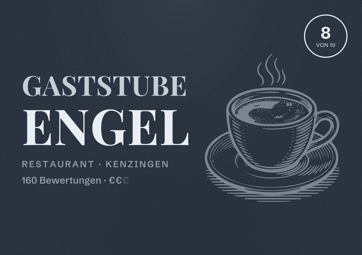 Illustriertes Poster von Gaststube Engel, Restaurant in Kenzingen: Bewertung 8 von 10 aus 160 Bewertungen, Preisniveau €€