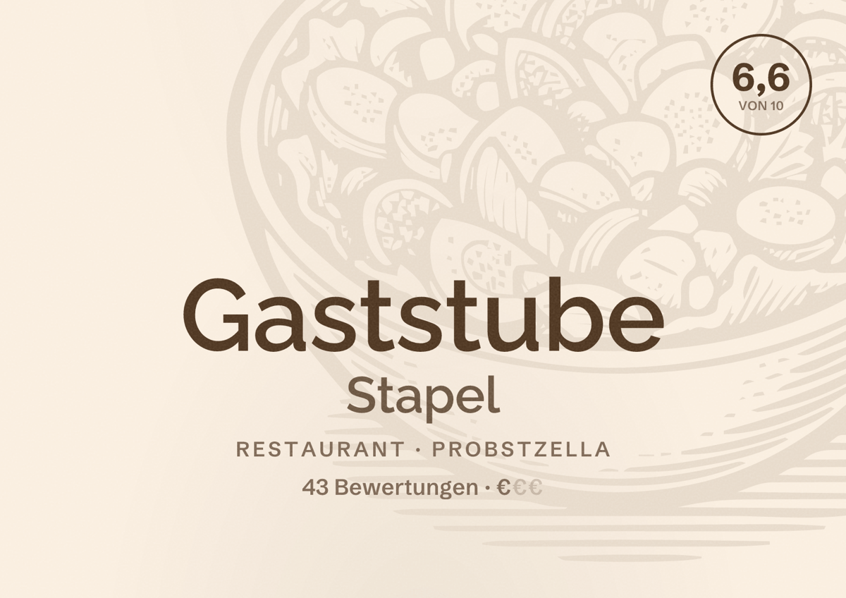 Illustriertes Poster von Gaststube Stapel, Restaurant in Probstzella: Bewertung 6,6 von 10 aus 43 Bewertungen, Preisniveau €