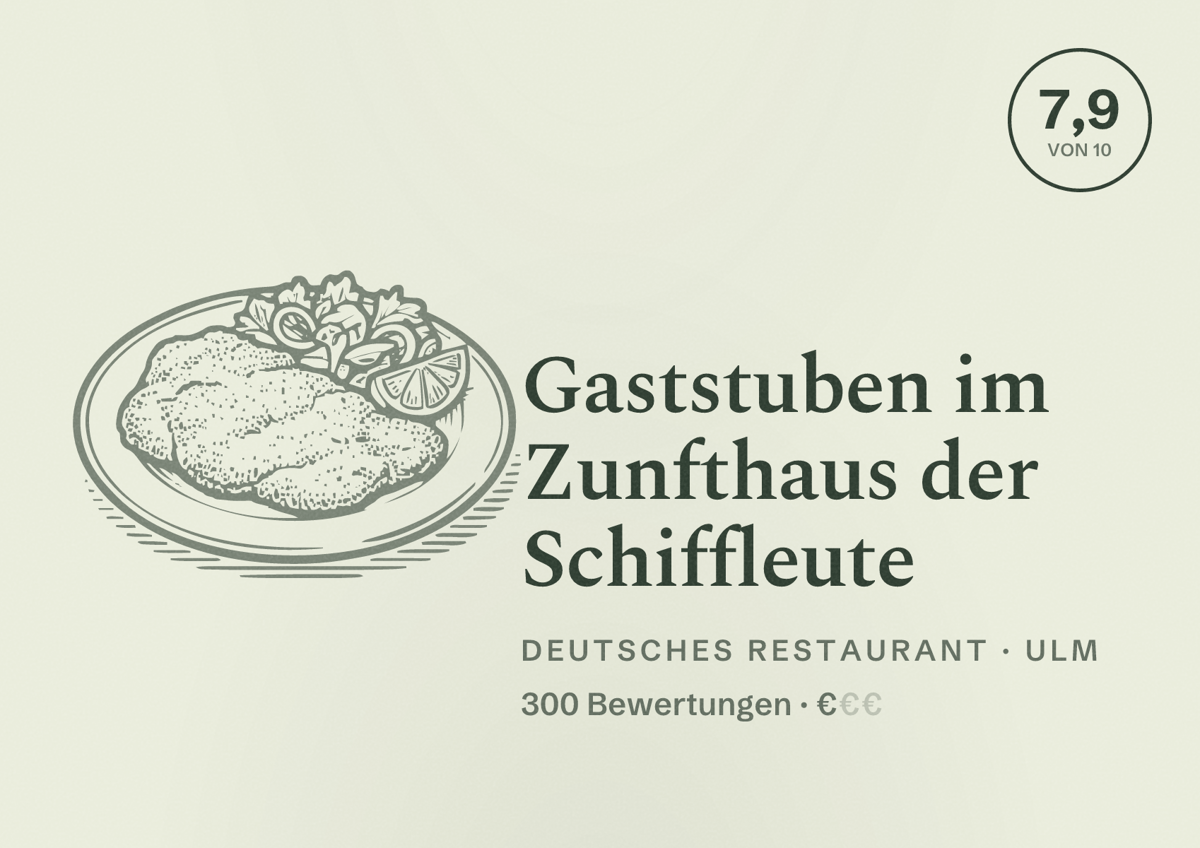 Illustriertes Poster von Gaststuben im Zunfthaus der Schiffleute, Deutsches Restaurant in Ulm: Bewertung 7,9 von 10 aus 300 Bewertungen, Preisniveau €