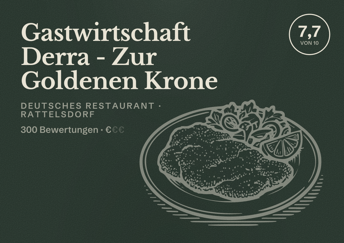 Illustriertes Poster von Gastwirtschaft Derra - Zur Goldenen Krone, Deutsches Restaurant in Rattelsdorf: Bewertung 7,7 von 10 aus 300 Bewertungen, Preisniveau €