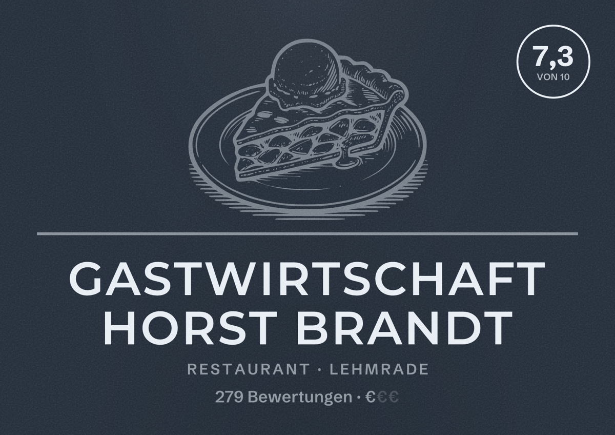Illustriertes Poster von Gastwirtschaft Horst Brandt, Restaurant in Lehmrade: Bewertung 7,3 von 10 aus 279 Bewertungen, Preisniveau €