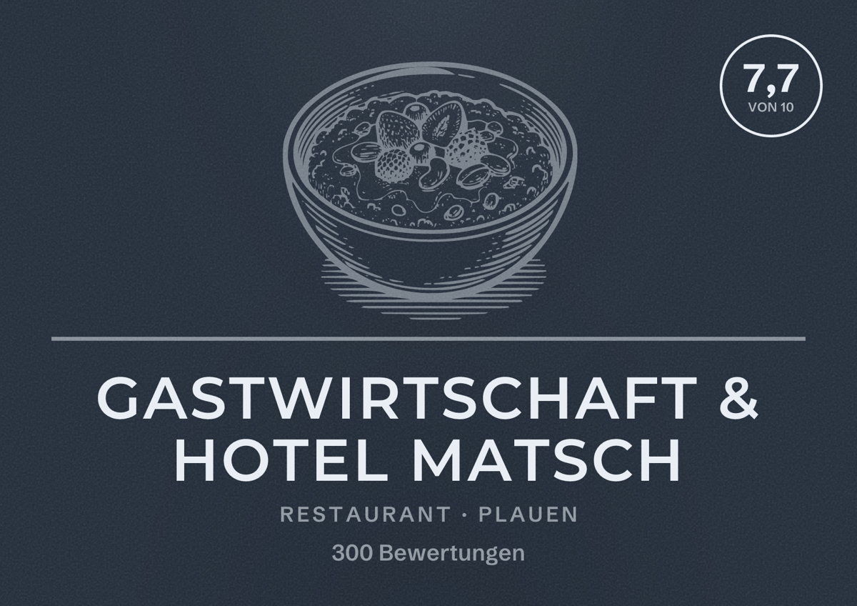 Illustriertes Poster von Gastwirtschaft & Hotel Matsch, Restaurant in Plauen: Bewertung 7,7 von 10 aus 300 Bewertungen