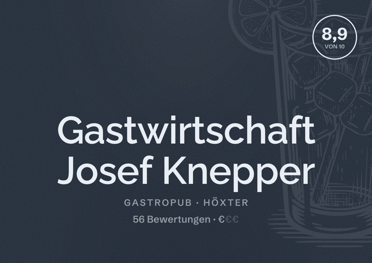 Illustriertes Poster von Gastwirtschaft Josef Knepper, Gastropub in Höxter: Bewertung 8,9 von 10 aus 56 Bewertungen, Preisniveau €