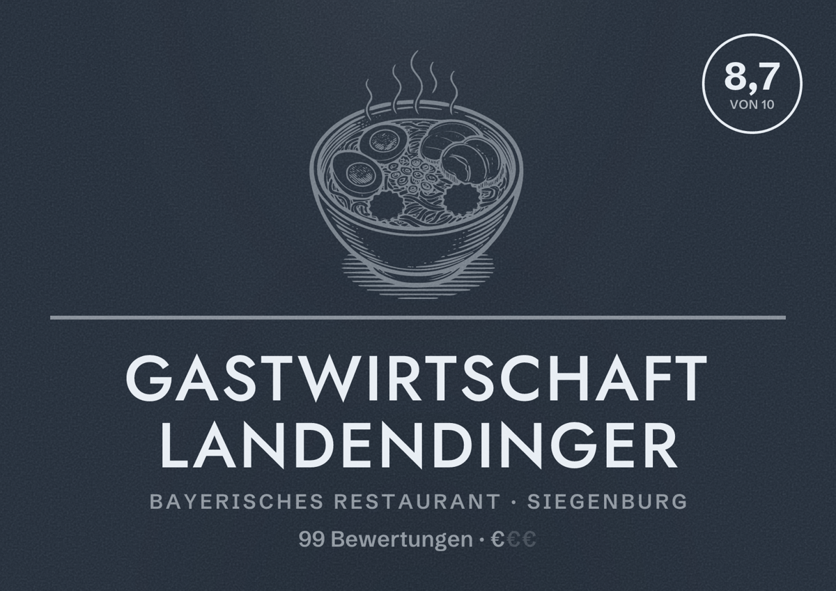 Illustriertes Poster von Gastwirtschaft Landendinger, Bayerisches Restaurant in Siegenburg: Bewertung 8,7 von 10 aus 99 Bewertungen, Preisniveau €