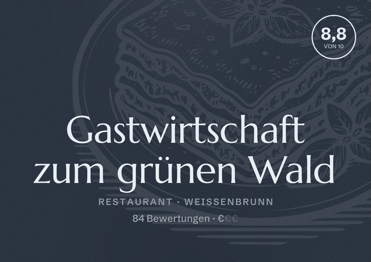 Illustriertes Poster von Gastwirtschaft zum grünen Wald, Restaurant in Weißenbrunn: Bewertung 8,8 von 10 aus 84 Bewertungen, Preisniveau €