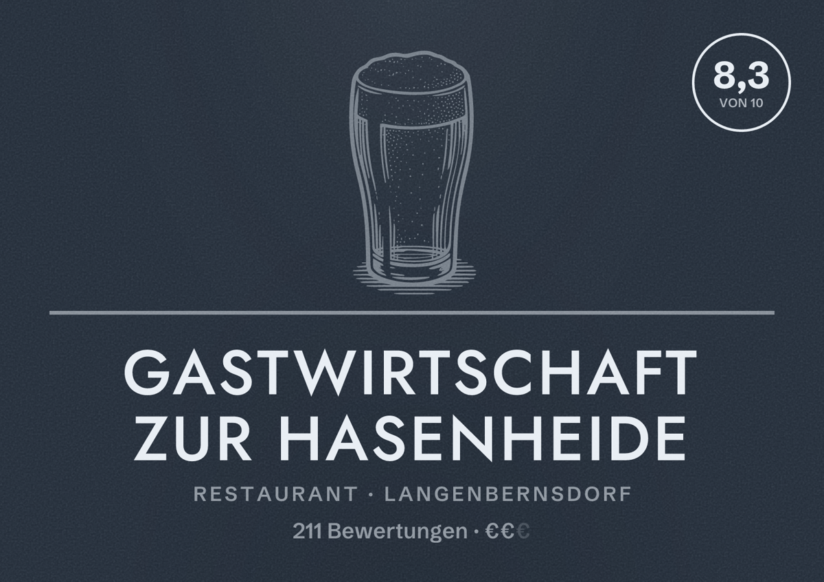 Illustriertes Poster von Gastwirtschaft Zur Hasenheide, Restaurant in Langenbernsdorf: Bewertung 8,3 von 10 aus 211 Bewertungen, Preisniveau €€