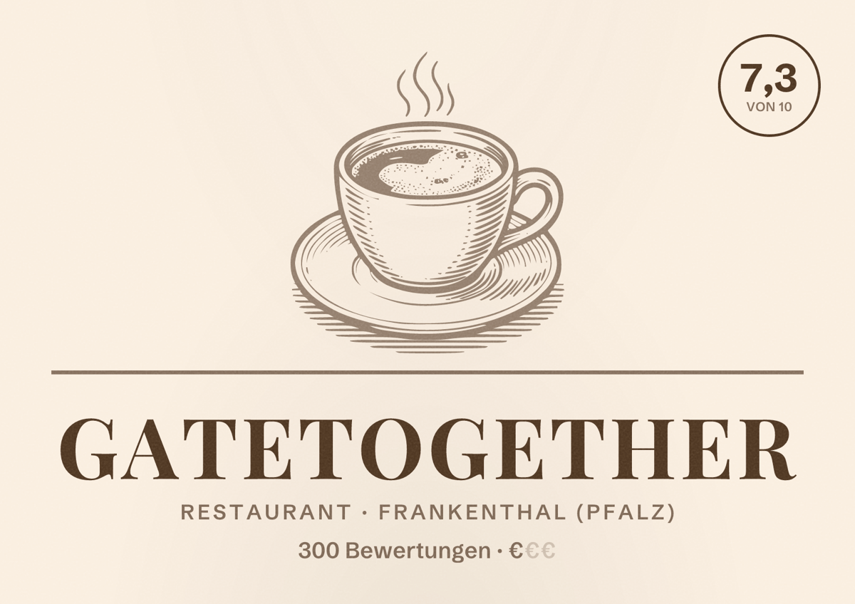 Illustriertes Poster von GATEtogether, Restaurant in Frankenthal (Pfalz): Bewertung 7,3 von 10 aus 300 Bewertungen, Preisniveau €