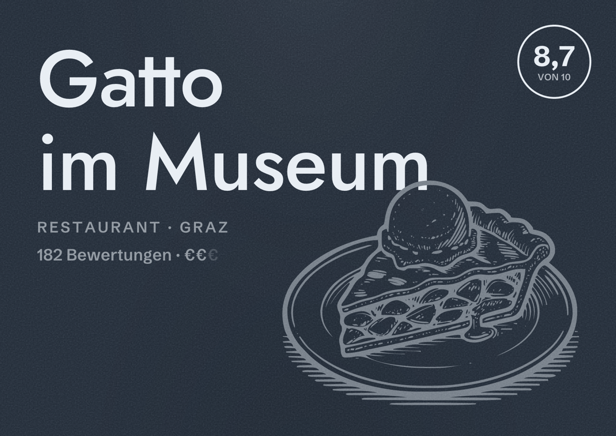 Illustriertes Poster von Gatto im Museum, Restaurant in Graz: Bewertung 8,7 von 10 aus 182 Bewertungen, Preisniveau €€