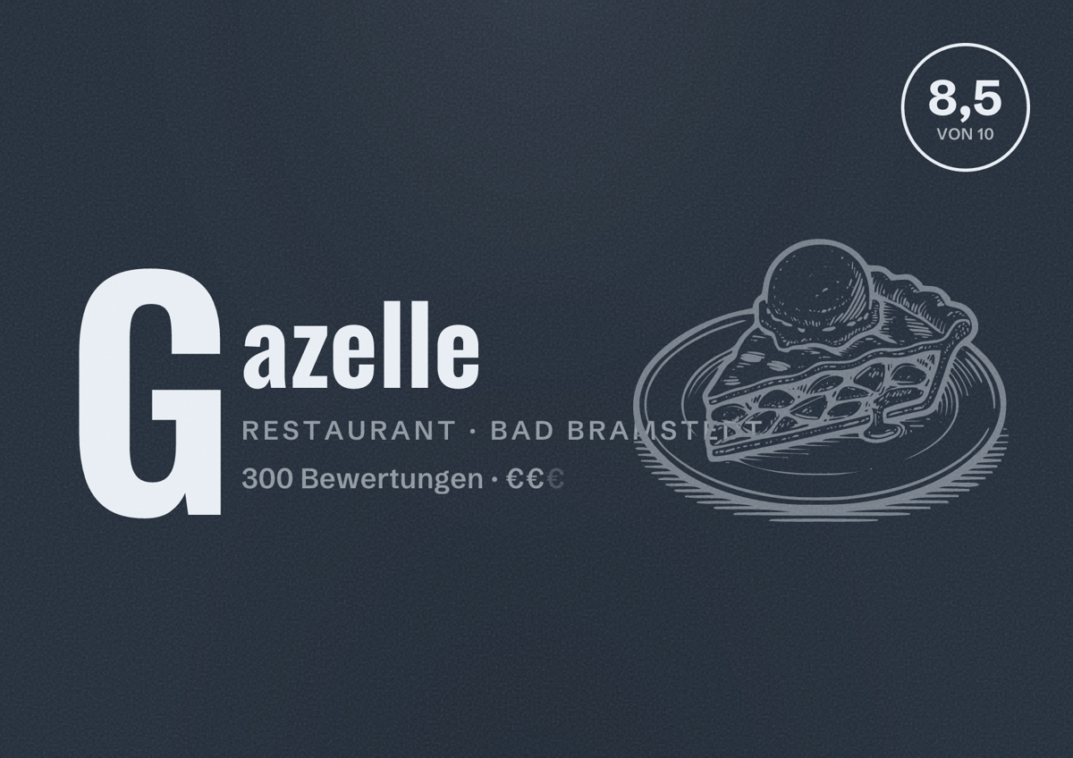 Illustriertes Poster von Gazelle, Restaurant in Bad Bramstedt: Bewertung 8,5 von 10 aus 300 Bewertungen, Preisniveau €€