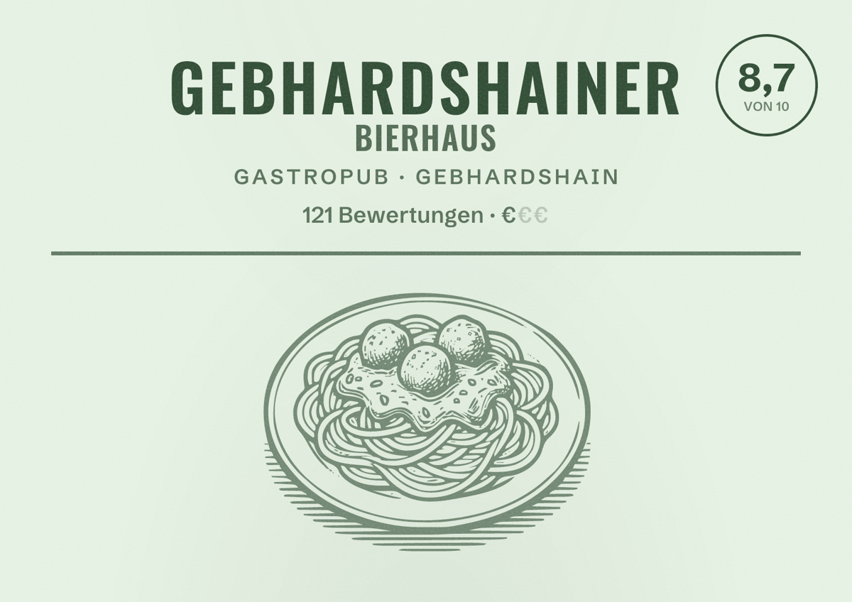Illustriertes Poster von Gebhardshainer Bierhaus, Gastropub in Gebhardshain: Bewertung 8,7 von 10 aus 121 Bewertungen, Preisniveau €