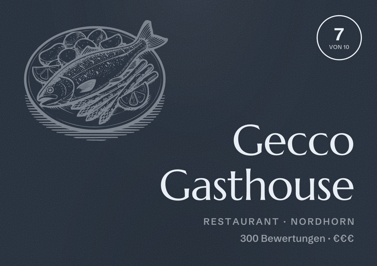 Illustriertes Poster von Gecco Gasthouse, Restaurant in Nordhorn: Bewertung 7 von 10 aus 300 Bewertungen, Preisniveau €€€