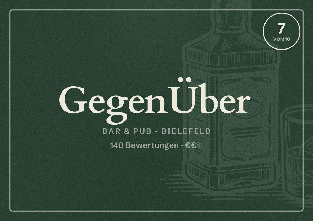 Illustriertes Poster von GegenÜber, Bar & Pub in Bielefeld: Bewertung 7 von 10 aus 140 Bewertungen, Preisniveau €€
