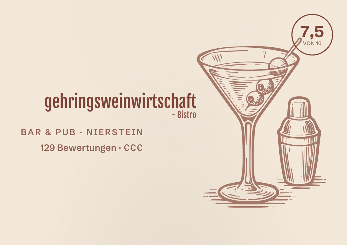 Illustriertes Poster von gehringsweinwirtschaft - Bistro, Bar & Pub in Nierstein: Bewertung 7,5 von 10 aus 129 Bewertungen, Preisniveau €€€