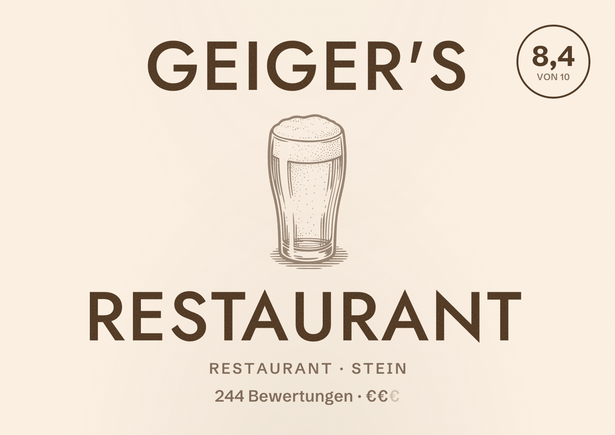 Illustriertes Poster von Geiger'S Restaurant, Restaurant in Stein: Bewertung 8,4 von 10 aus 244 Bewertungen, Preisniveau €€