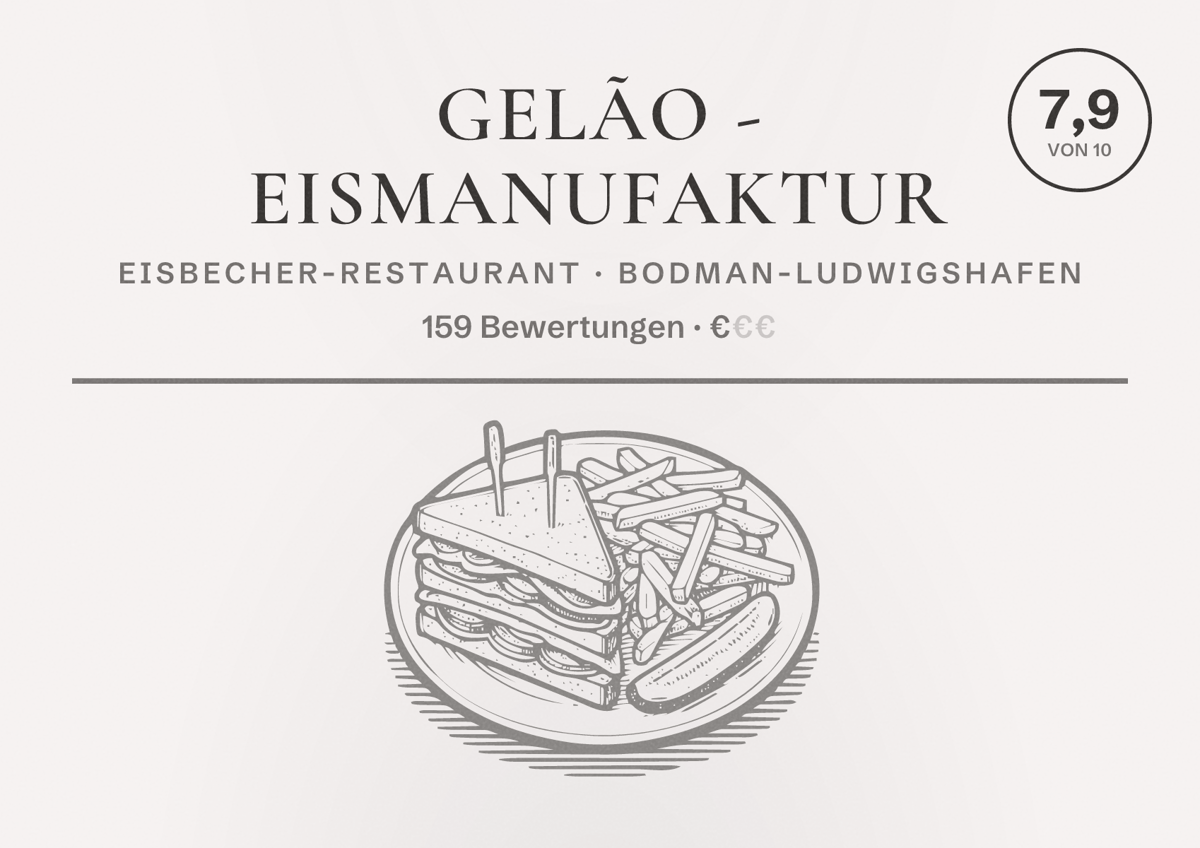 Illustriertes Poster von GELÃO - Eismanufaktur, Eisbecher-Restaurant in Bodman-Ludwigshafen: Bewertung 7,9 von 10 aus 159 Bewertungen, Preisniveau €