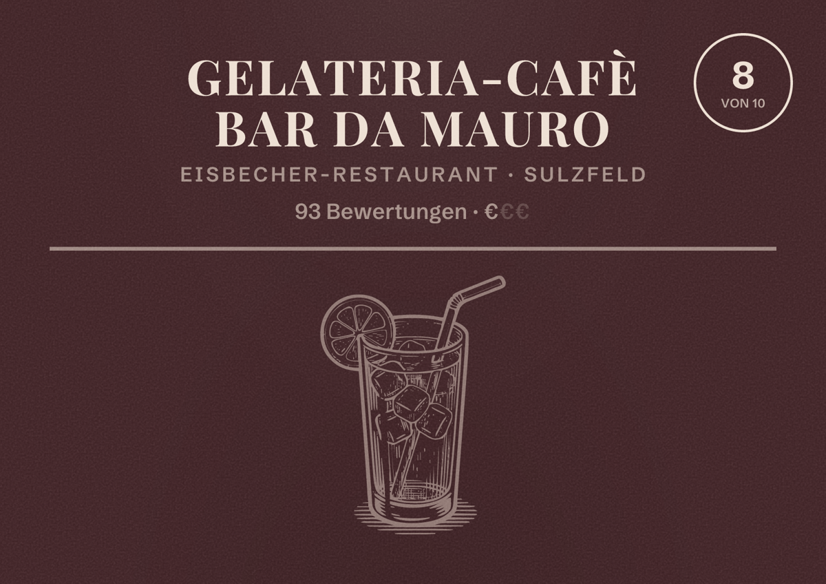 Illustriertes Poster von Gelateria-Cafè Bar DA MAURO, Eisbecher-Restaurant in Sulzfeld: Bewertung 8 von 10 aus 93 Bewertungen, Preisniveau €