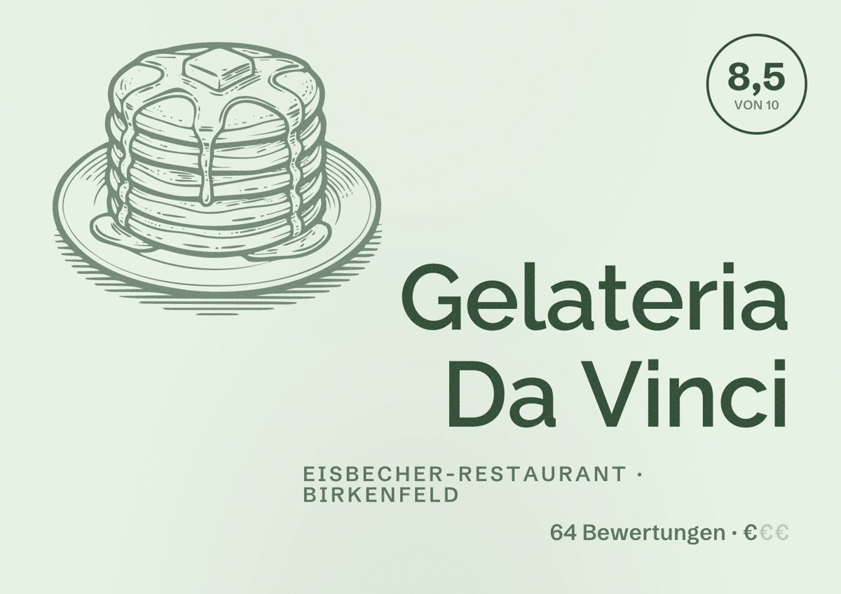 Illustriertes Poster von Gelateria Da Vinci, Eisbecher-Restaurant in Birkenfeld: Bewertung 8,5 von 10 aus 64 Bewertungen, Preisniveau €