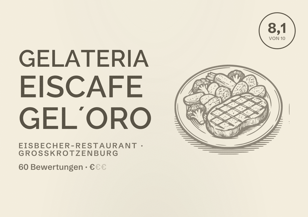 Illustriertes Poster von Gelateria Eiscafe Gel´oro, Eisbecher-Restaurant in Großkrotzenburg: Bewertung 8,1 von 10 aus 60 Bewertungen, Preisniveau €