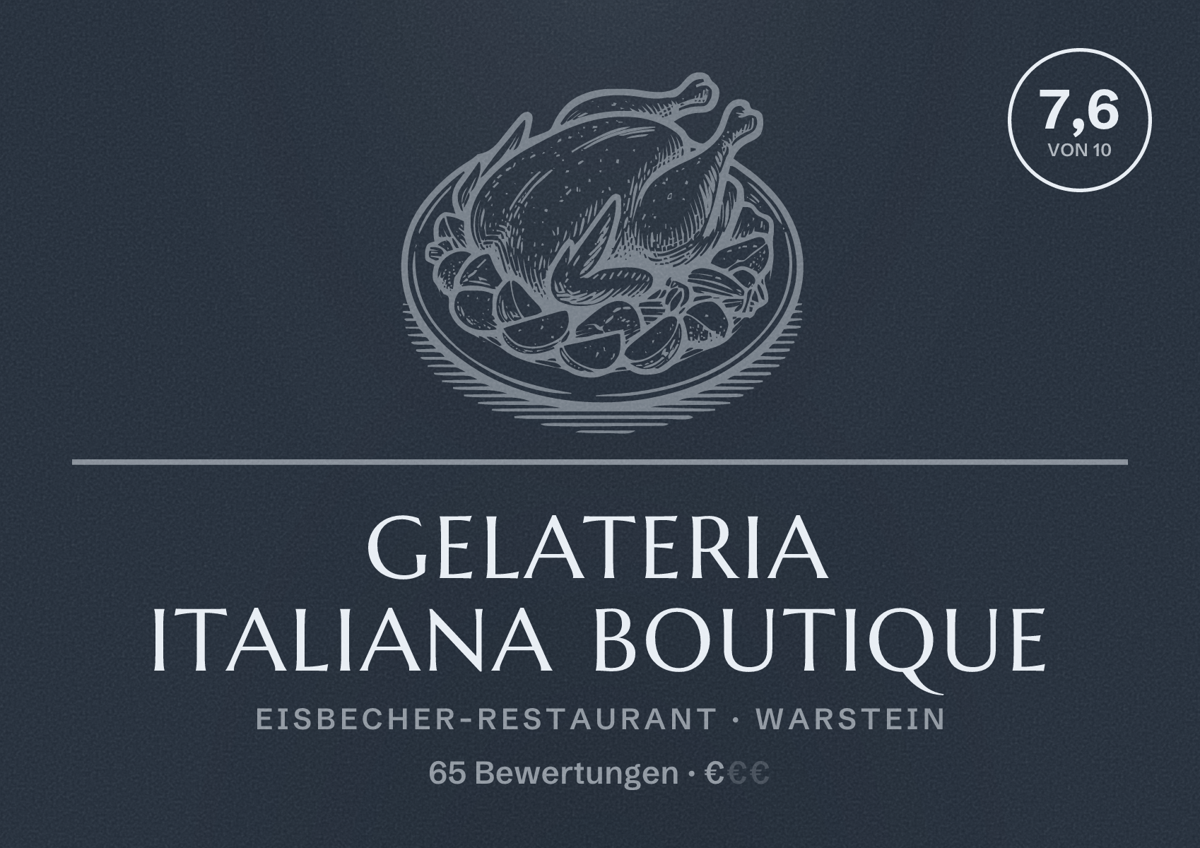 Illustriertes Poster von Gelateria Italiana Boutique, Eisbecher-Restaurant in Warstein: Bewertung 7,6 von 10 aus 65 Bewertungen, Preisniveau €