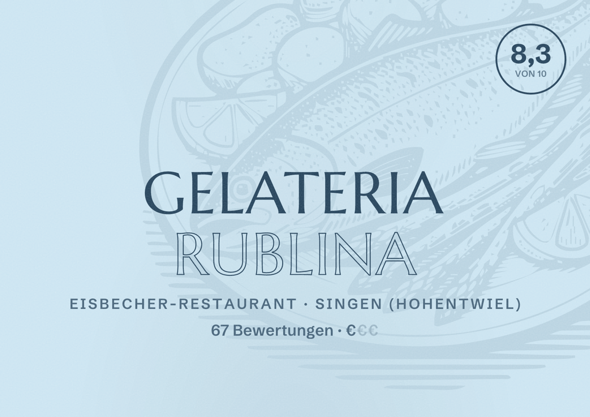 Illustriertes Poster von Gelateria RubLina, Eisbecher-Restaurant in Singen (Hohentwiel): Bewertung 8,3 von 10 aus 67 Bewertungen, Preisniveau €