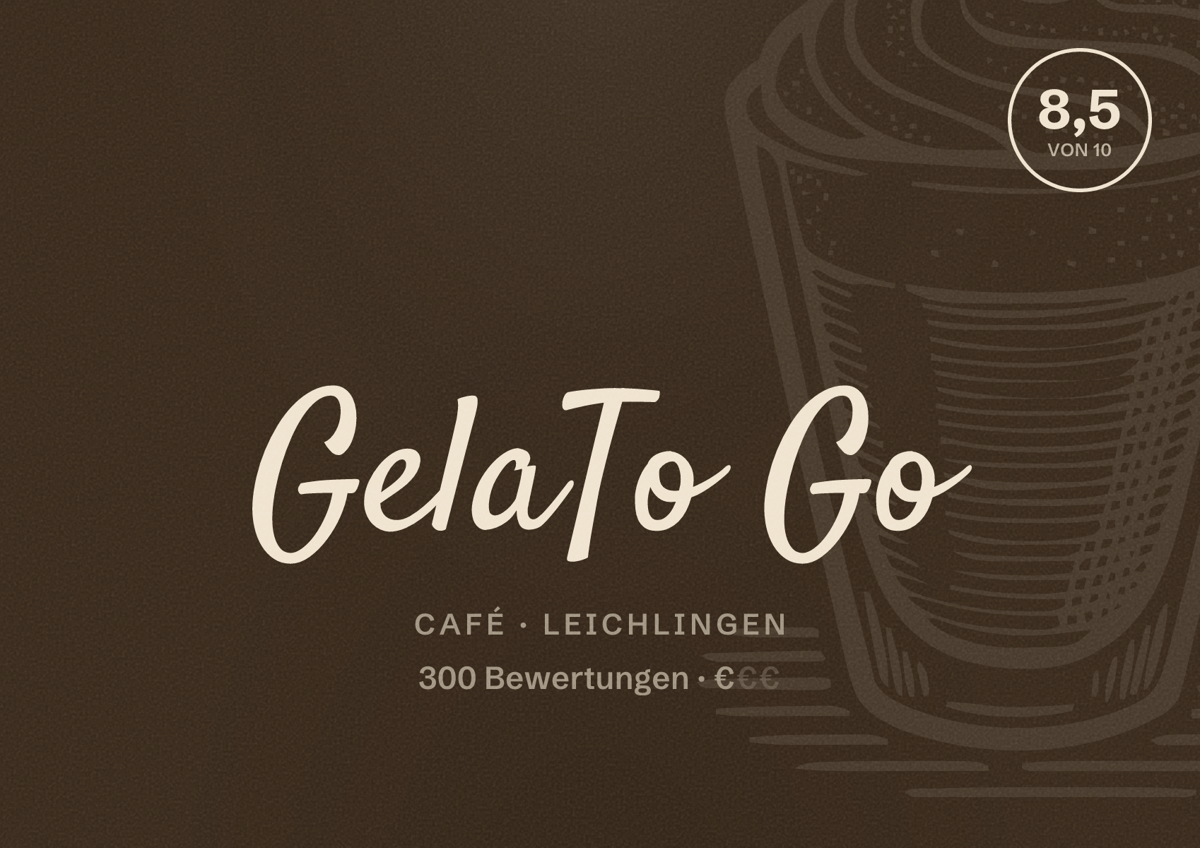 Illustriertes Poster von GelaTo Go, Café in Leichlingen: Bewertung 8,5 von 10 aus 300 Bewertungen, Preisniveau €