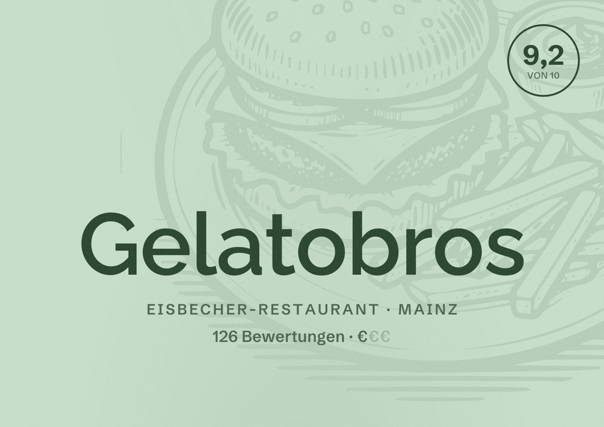 Illustriertes Poster von Gelatobros, Eisbecher-Restaurant in Mainz: Bewertung 9,2 von 10 aus 126 Bewertungen, Preisniveau €