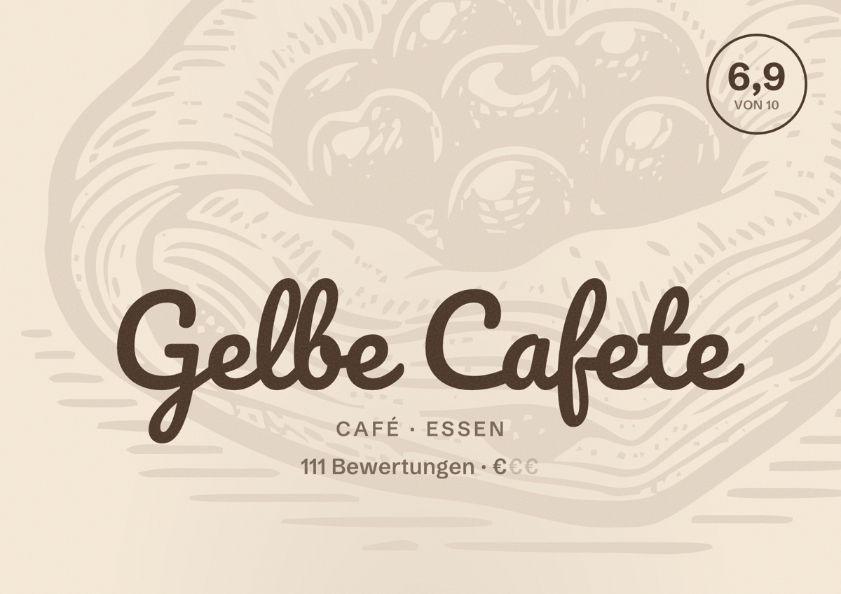 Illustriertes Poster von Gelbe Cafete, Café in Essen: Bewertung 6,9 von 10 aus 111 Bewertungen, Preisniveau €