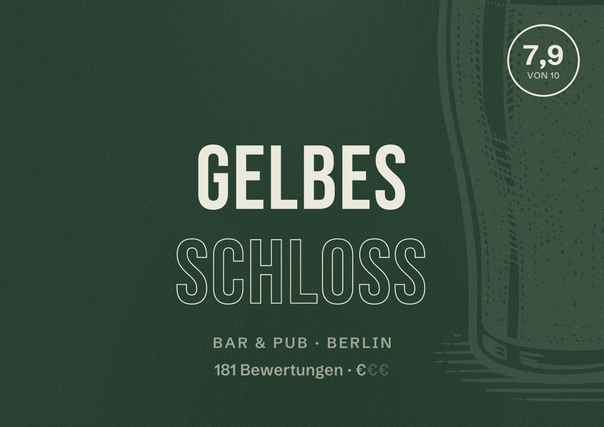 Illustriertes Poster von Gelbes Schloss, Bar & Pub in Berlin: Bewertung 7,9 von 10 aus 181 Bewertungen, Preisniveau €