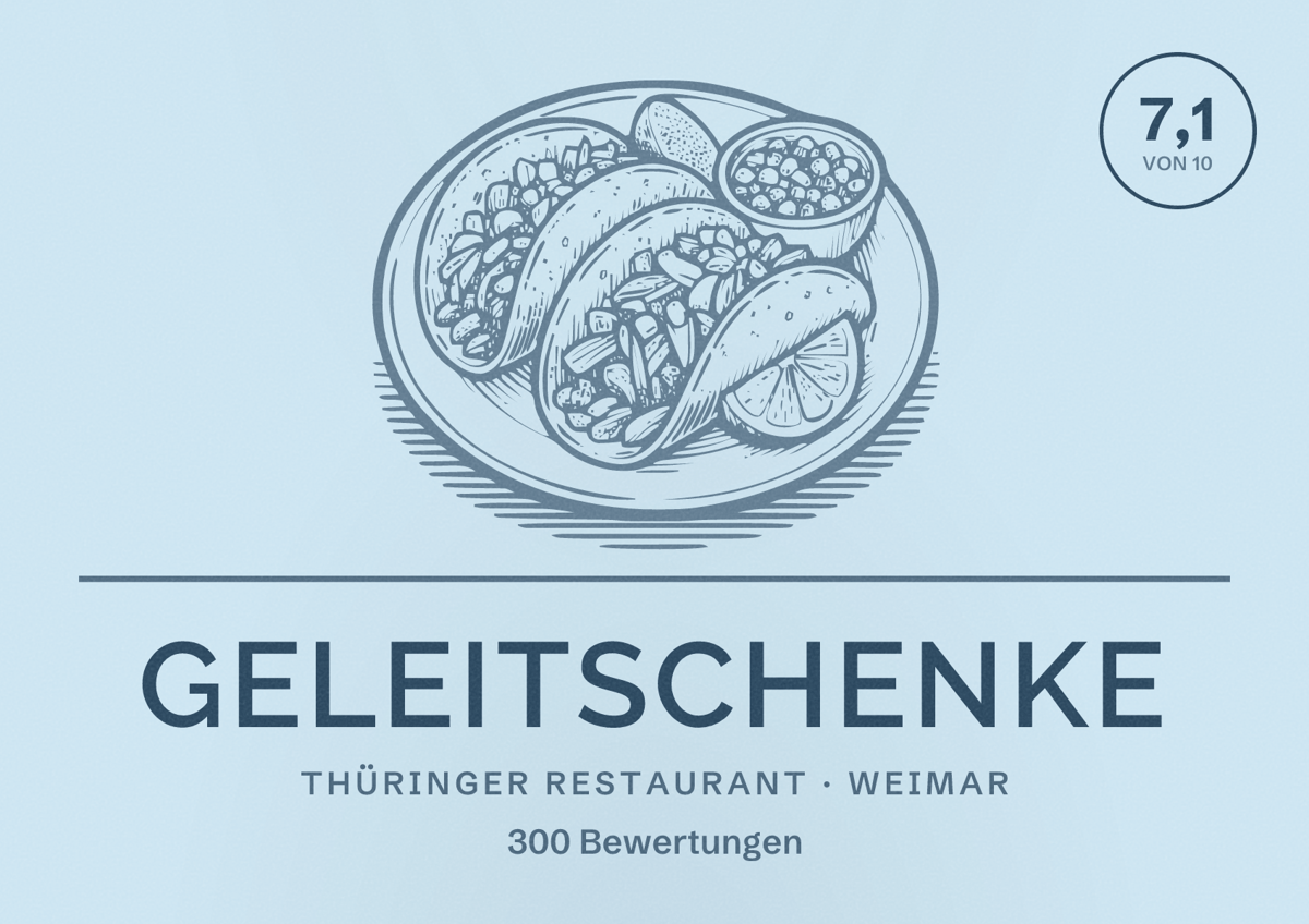 Illustriertes Poster von Geleitschenke, Thüringer Restaurant in Weimar: Bewertung 7,1 von 10 aus 300 Bewertungen
