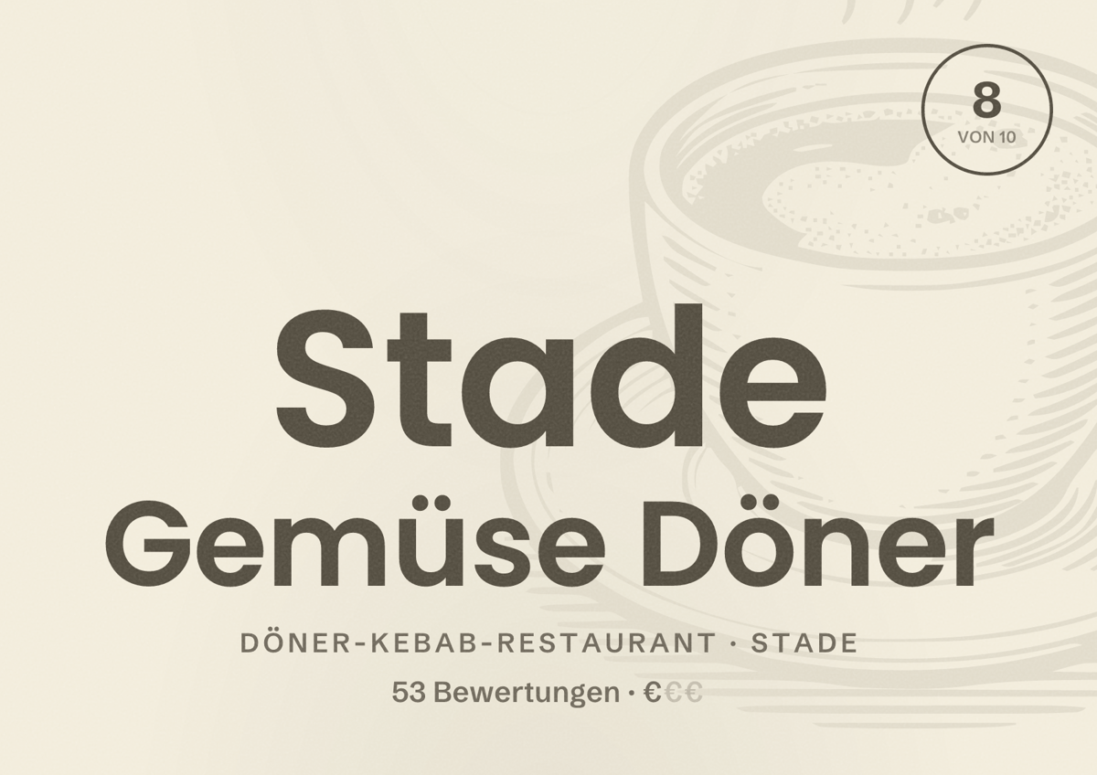 Illustriertes Poster von Stade Gemüse Döner, Döner-Kebab-Restaurant in Stade: Bewertung 8 von 10 aus 53 Bewertungen, Preisniveau €