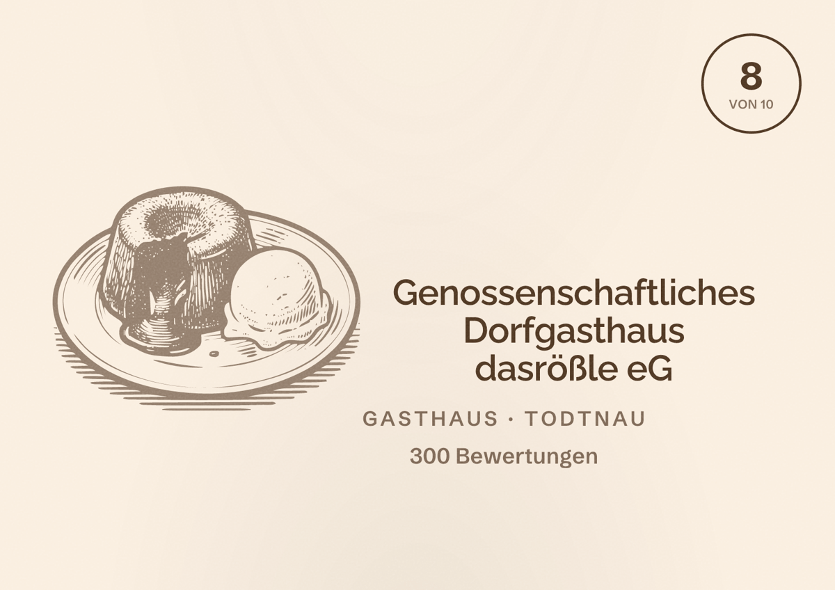 Illustriertes Poster von Genossenschaftliches Dorfgasthaus dasrößle eG, Gasthaus in Todtnau: Bewertung 8 von 10 aus 300 Bewertungen