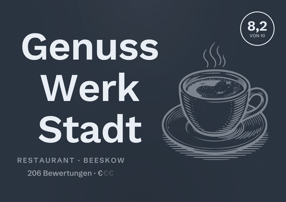 Illustriertes Poster von Genuss Werk Stadt, Restaurant in Beeskow: Bewertung 8,2 von 10 aus 206 Bewertungen, Preisniveau €
