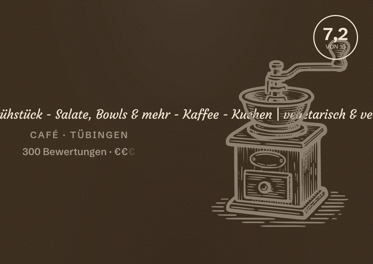 Illustriertes Poster von GenussArt | Bistro & Café | Frühstück - Salate, Bowls & mehr - Kaffee - Kuchen | vegetarisch & vegan, Café in Tübingen: Bewertung 7,2 von 10 aus 300 Bewertungen, Preisniveau €€
