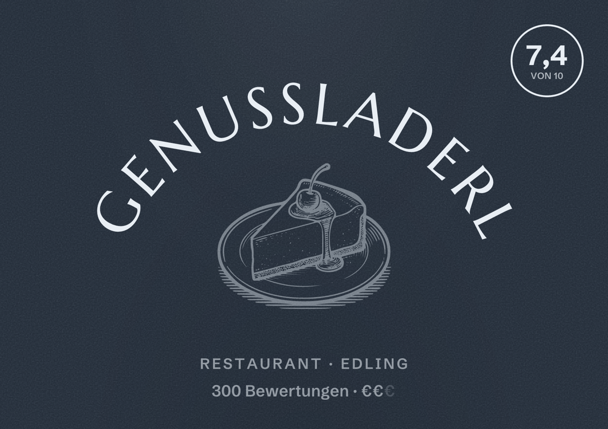 Illustriertes Poster von Genussladerl, Restaurant in Edling: Bewertung 7,4 von 10 aus 300 Bewertungen, Preisniveau €€