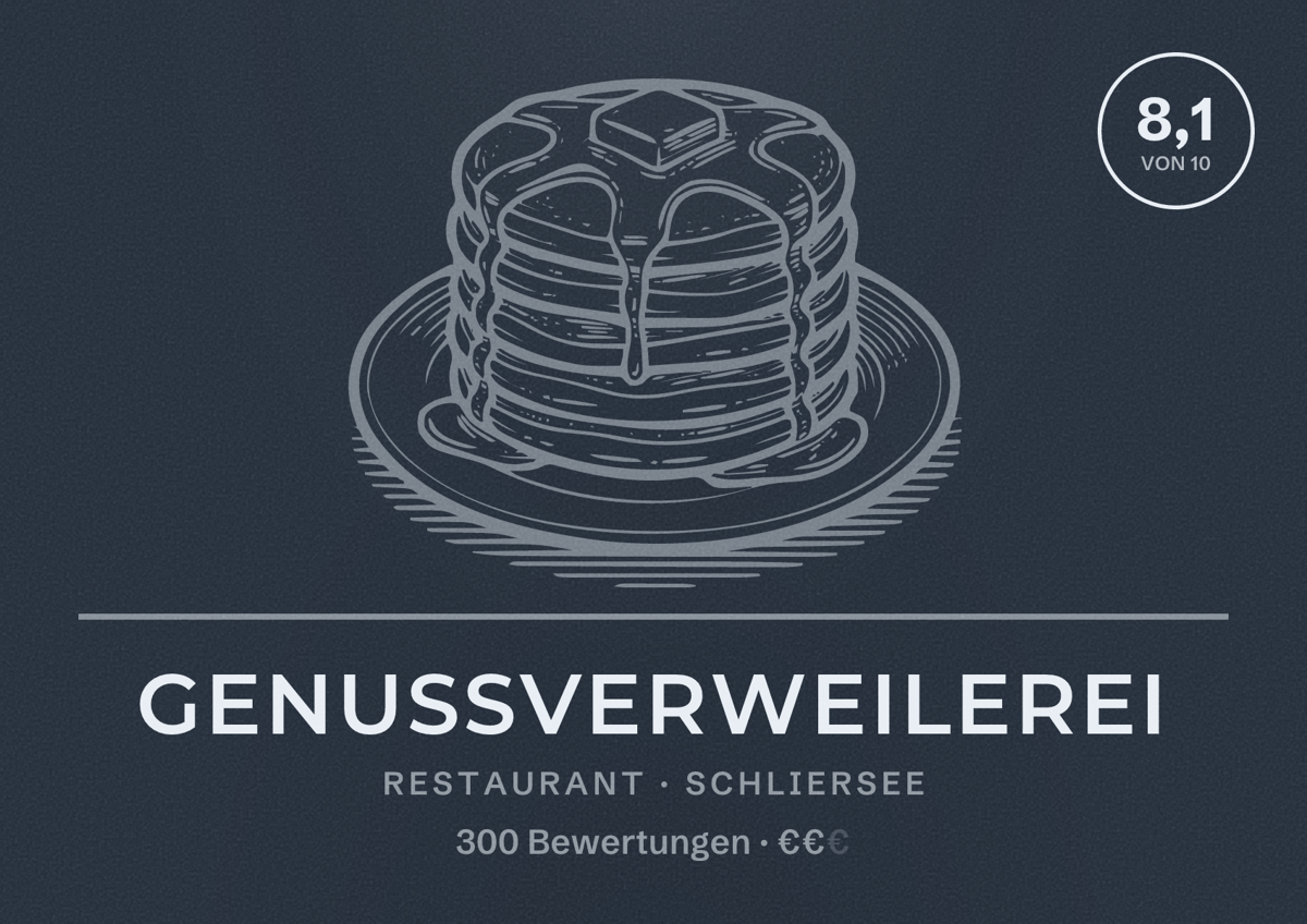 Illustriertes Poster von GenussVerweilerei, Restaurant in Schliersee: Bewertung 8,1 von 10 aus 300 Bewertungen, Preisniveau €€