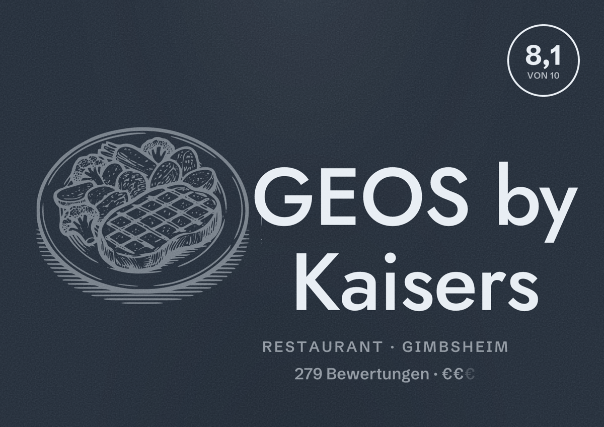 Illustriertes Poster von GEOS by Kaisers, Restaurant in Gimbsheim: Bewertung 8,1 von 10 aus 279 Bewertungen, Preisniveau €€