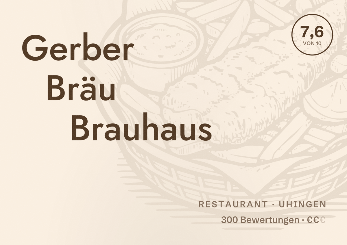 Illustriertes Poster von Gerber Bräu Brauhaus, Restaurant in Uhingen: Bewertung 7,6 von 10 aus 300 Bewertungen, Preisniveau €€